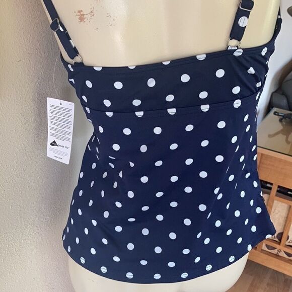 Lands End Plus Standard size wrap Tankini Tummy Control navy white polkadot Var - Picture 7 of 15